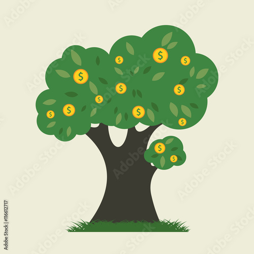 Money tree. Isolated on white background. Vector illustration, eps 8.