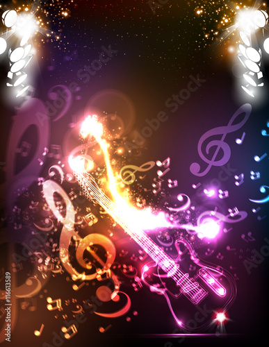 Guitar grunge music party disco club stage easy all editable