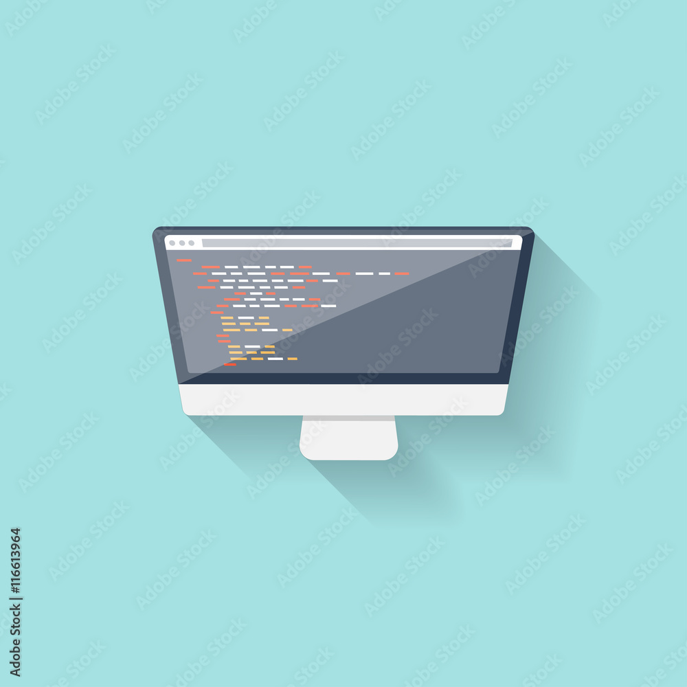 Programming and coding online. Flat style. Web courses. Internet ui design. App development.