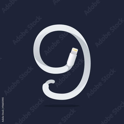Number nine logo formed by lightning cable.