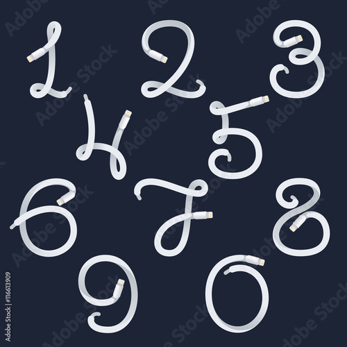 Numbers set logos formed by lightning cable.