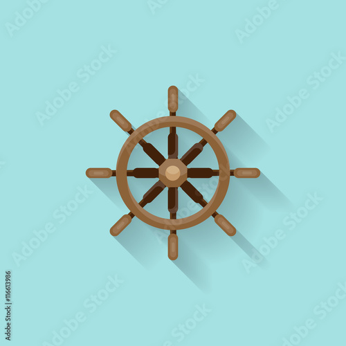 Ship steering wheel in a flat style. Sailing, travel. Sailboat, sea holidays. Vector illustration.