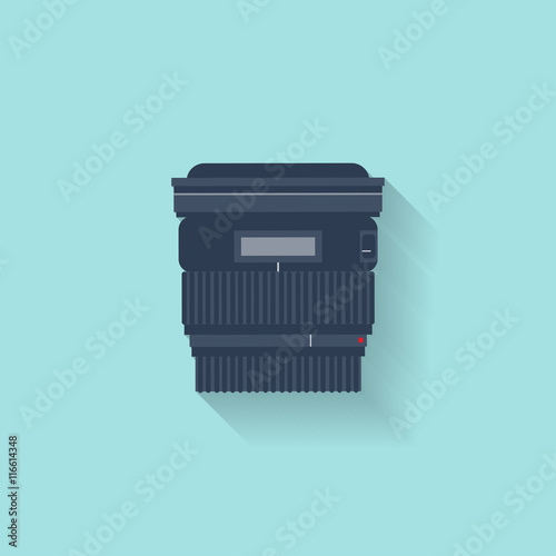 Photography. Photo camera in a flat style with lens. Photoshooting.Photographing equipment.Vector illustration.