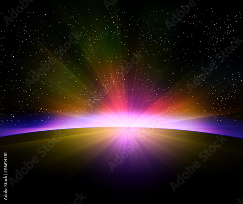 Earth sunrise with rays and lens flare