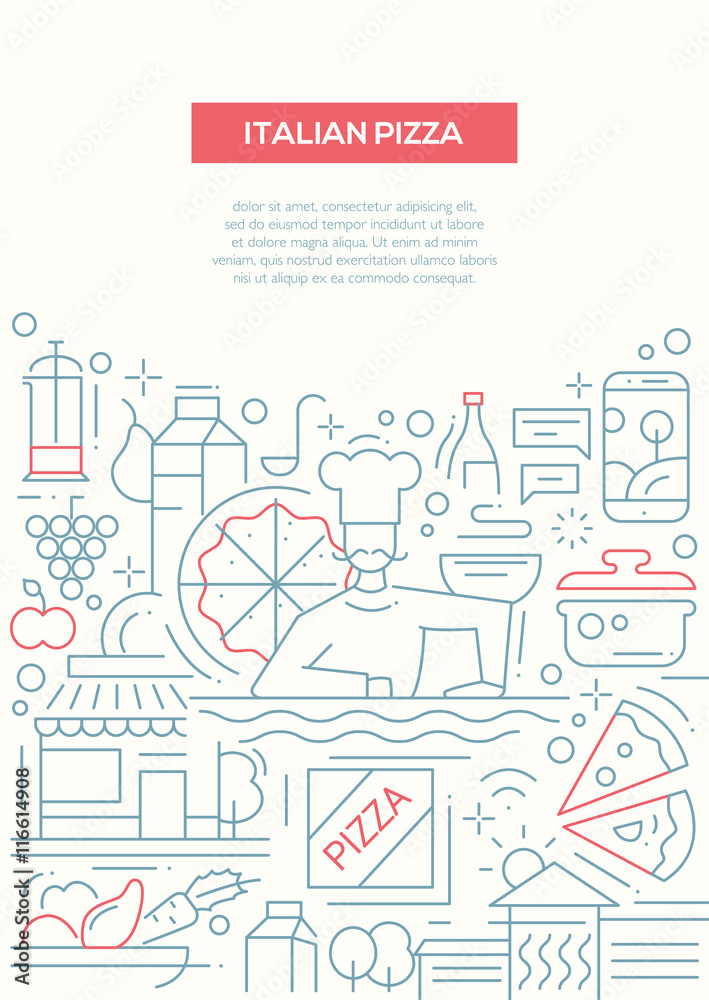 Italian Pizza - line design brochure poster template A4 Italian Pizza - line design brochure poster template A4