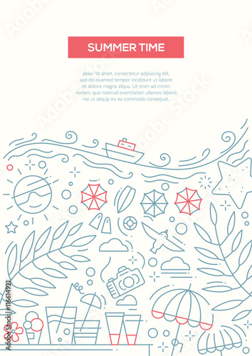 Summer Time - line design brochure poster template A4