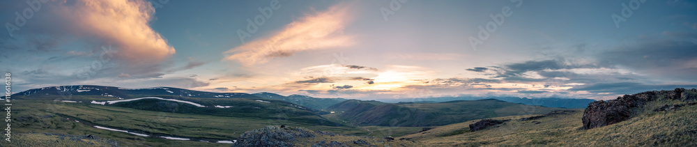 Panorama of steppe and mountains