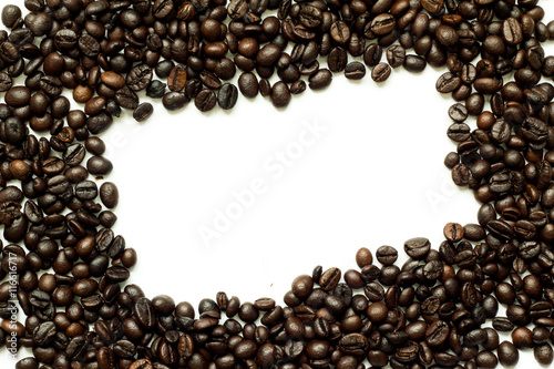 Roasted coffee bean as frame on white background