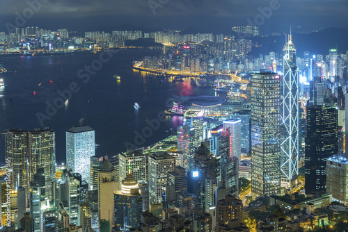 Victoria Harbor of Hong Kong city at night