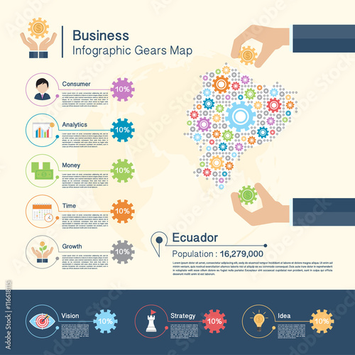 Business Infographic with gears,Ecuador map