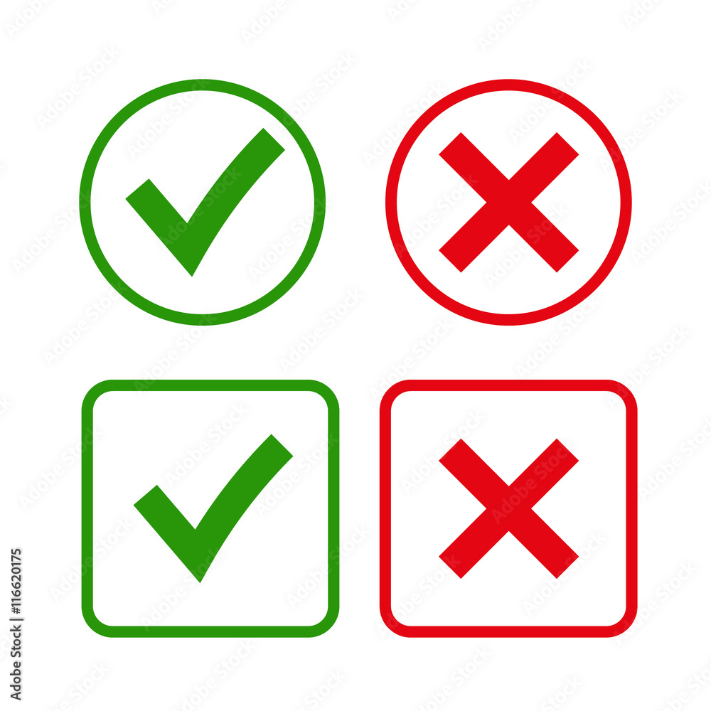 Green checkmark OK and red X icons, Green checkmark OK and red X icons,