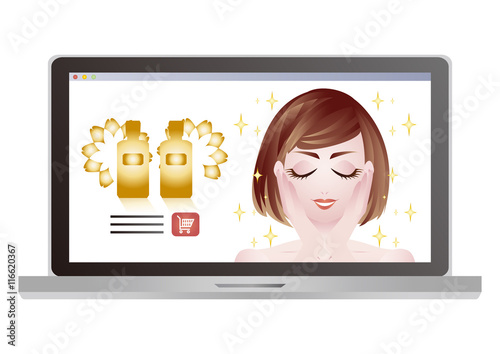 Illustrations : A women in advertisements ofCosmetics online shop 