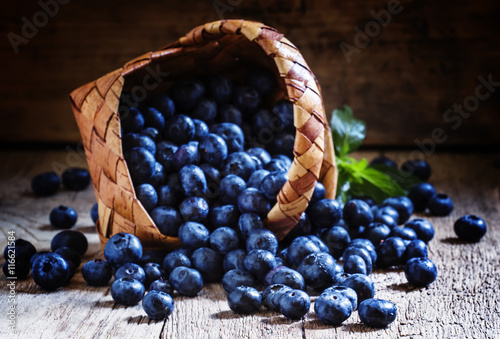 Blueberries in a basket, selective focus