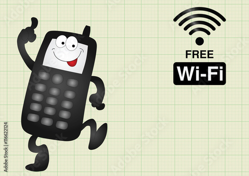 Comical mobile telephone and free wifi connection 