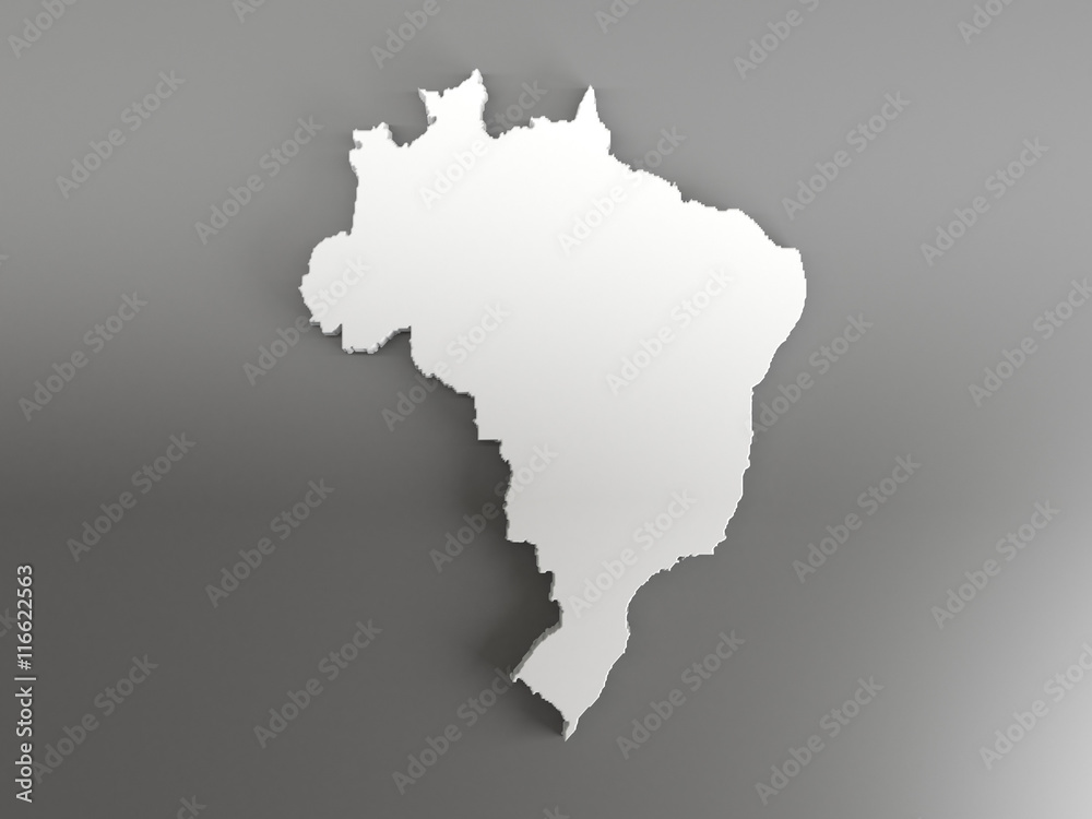 Real 3D shape white silver map of Brazil on gray background. High-resolution 3d illustration. Top view Real 3D shape white silver map of Brazil on gray background. High-resolution 3d illustration. Top view