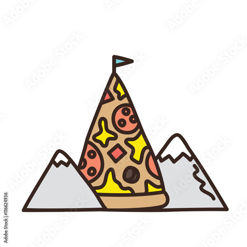 Pizza mountain cartoon isolated vector illustration on white