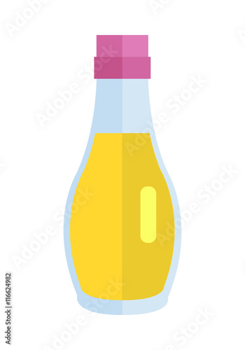 Bottle with Oil Flat Design Vector Illustration. 