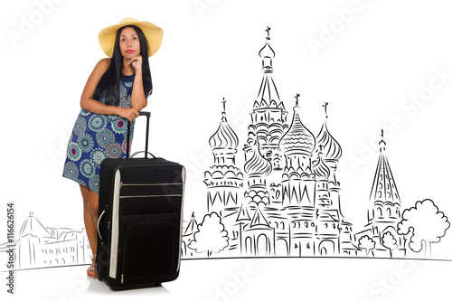Young girl in concept of tourism to Russia