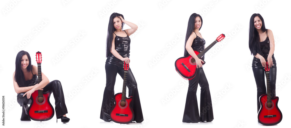 Woman playing guitar isolated on white Woman playing guitar isolated on white
