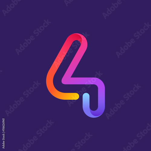 Number four logo formed by colorful neon line.