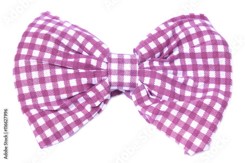 Bow tie red white plaid on isolated white background