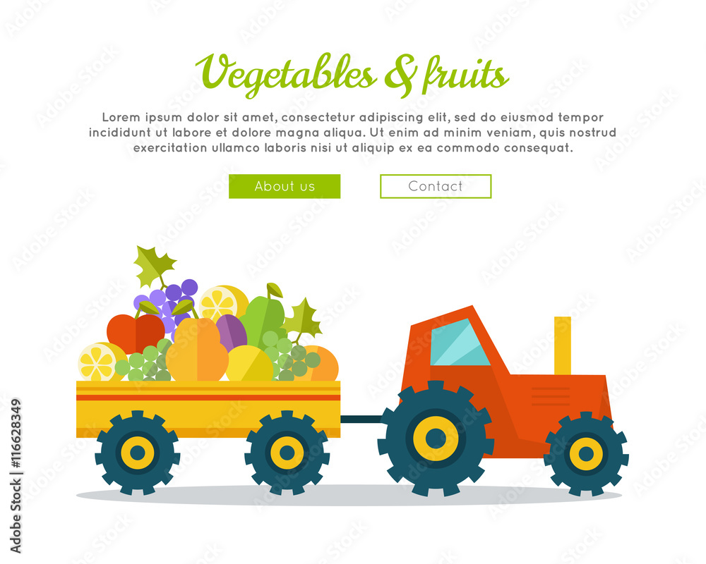 Vegetables Fruits Concept Vector Web Banner. 