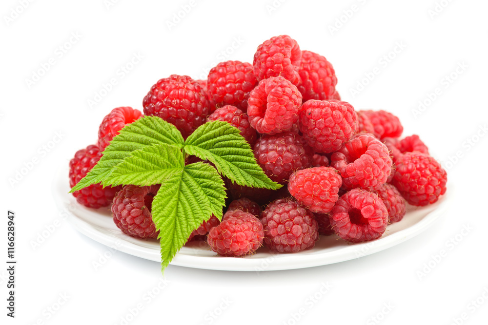 Ripe raspberry with leaf Ripe raspberry with leaf