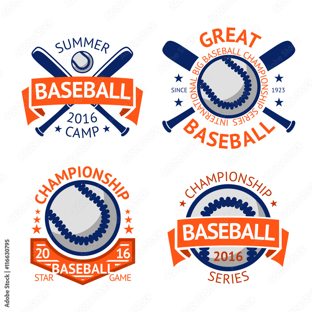 Set of old style Baseball Labels with ball and bats. Vector Set of old style Baseball Labels with ball and bats. Vector
