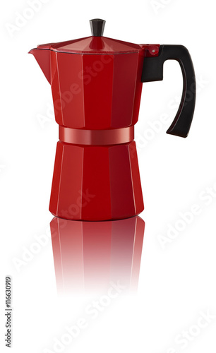 Red Coffee Percolator with reflection