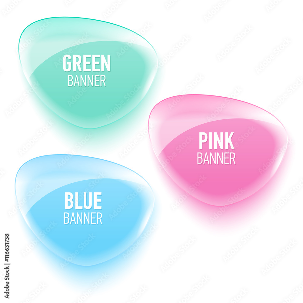 Set of glass red, blue and yellow banners