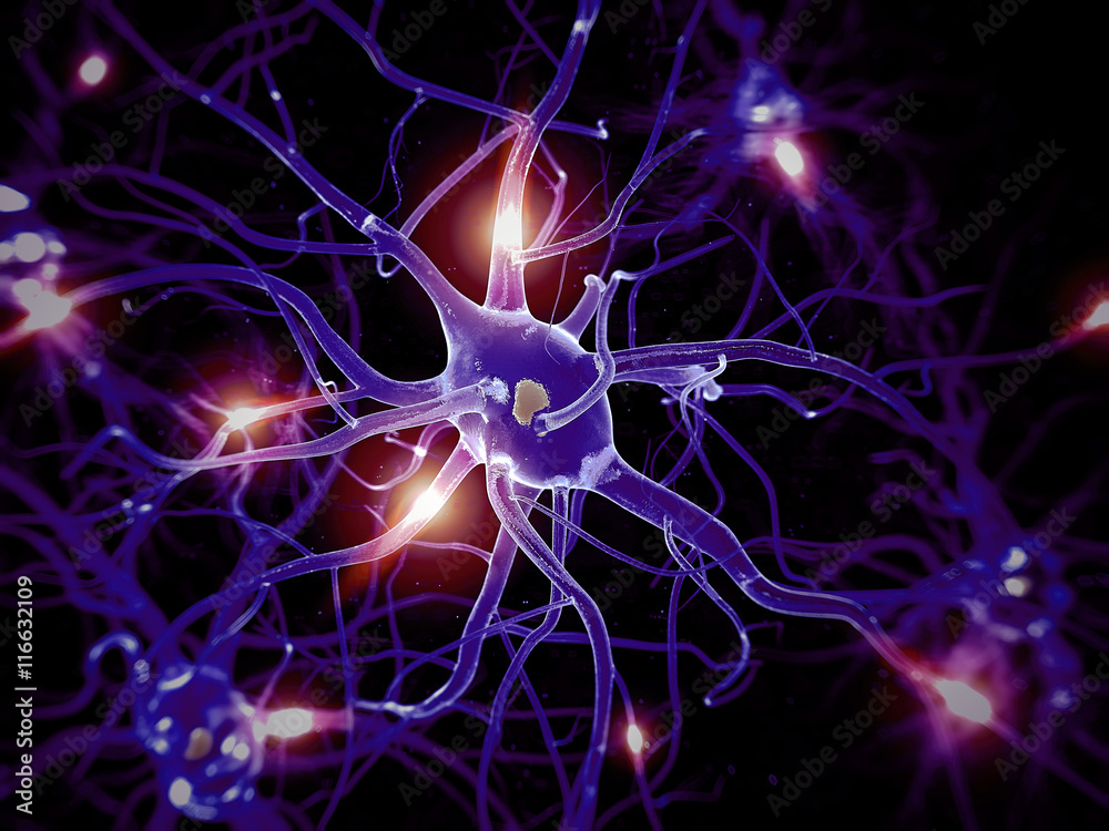 3d rendered illustration of an active nerve cell 3d rendered illustration of an active nerve cell