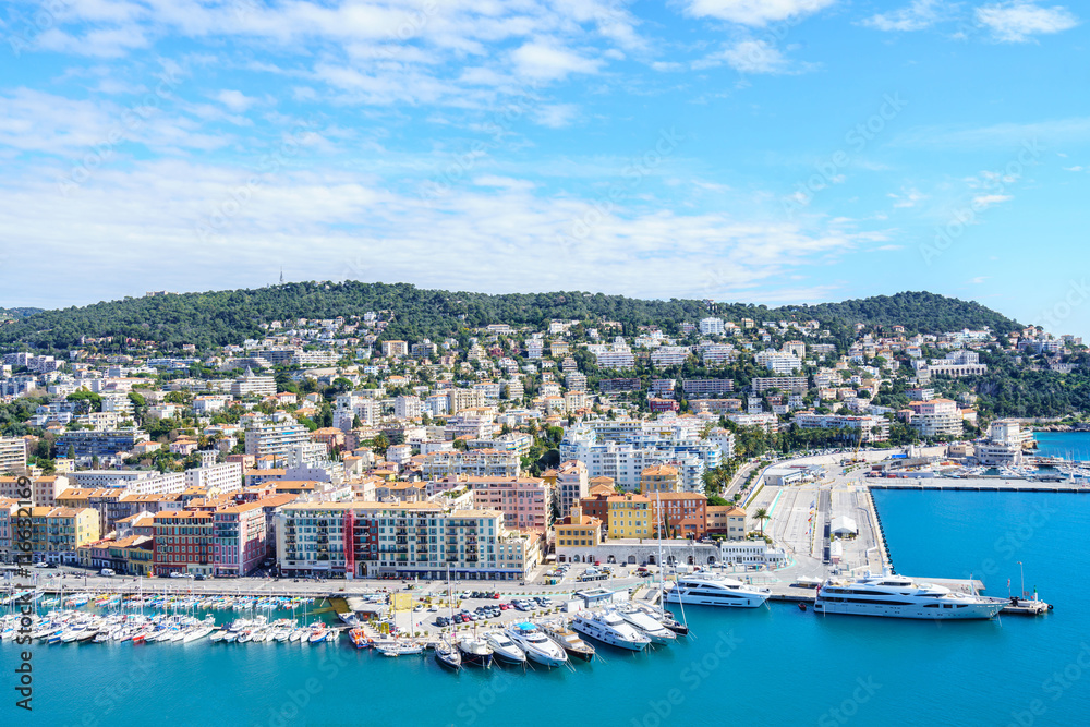 Aerial View on Port of Nice and Luxury Yachts, French Riviera