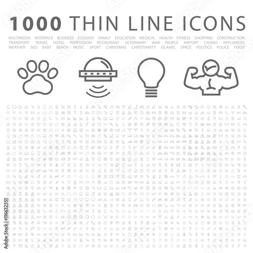 Set of 1000 Isolated Minimal Modern Simple Elegant White Icons. 