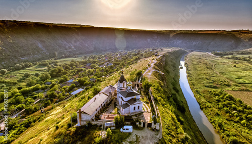 Christian Orthodox church in Old Orhei, Moldova. Aerial view fro photo