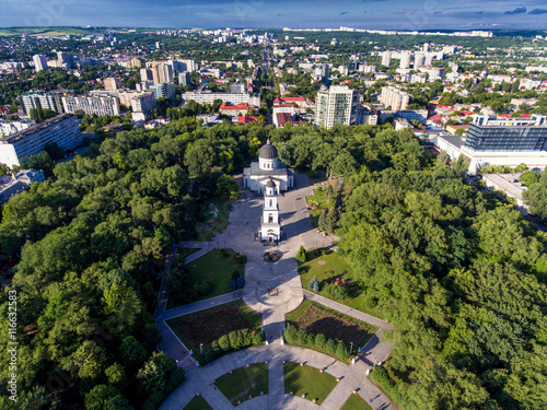 Chisinau, Republic of Moldova, aerial view from drone. Central p