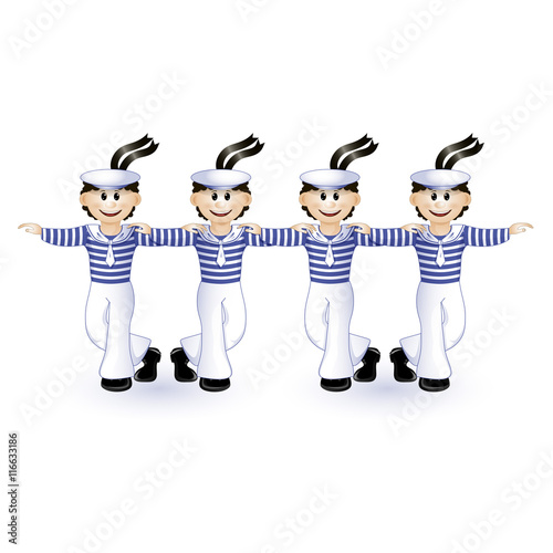 Vector illustration. Funny dancing sailors. Flat characters. Cartoon character.