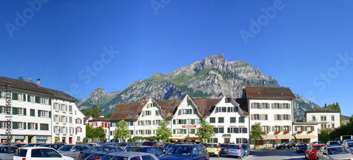 Glarus is the capital of the canton of Glarus in Switzerland, Glarus lies on the foot of the Glärnisch (part of the Schwyzer Alps) photo