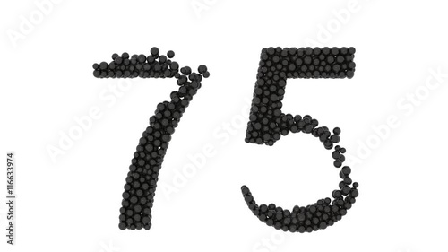 A decorative number 75 composed of small black balls densely packed with partial irregular edges photo