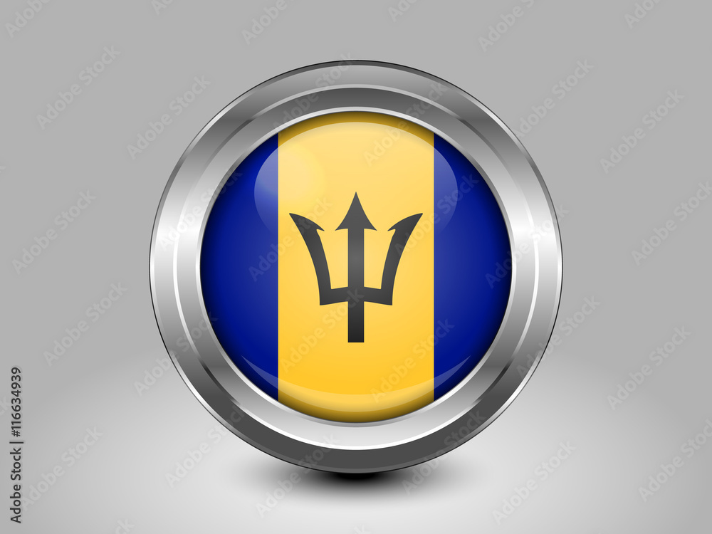 Flag of Barbados. Metal and Glass Round Icon Flag of Barbados. Metal and Glass Round Icon