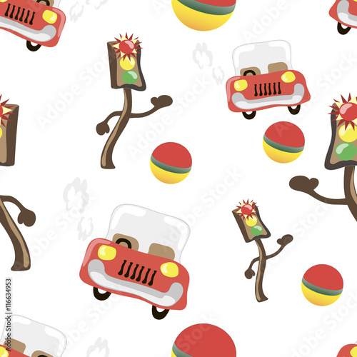 Shining, light and car, seamless. Cartoon vector illustration