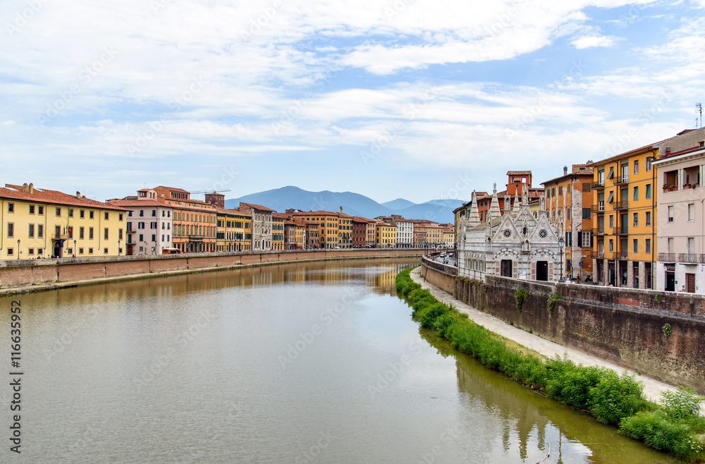 old architecture and river Arno, Pisa, italy