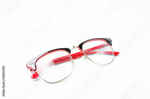 Fashion glasses style plastic-framed on white background.