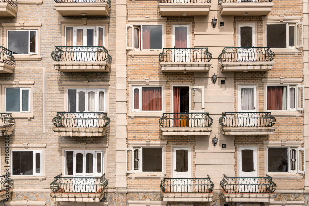 Obraz premium Hotel apartment balcony texture pattern. Detail of the facade of