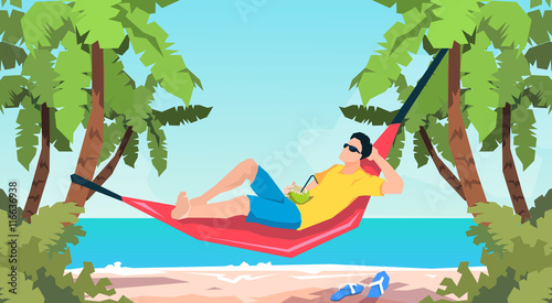 Man Lying In Hammock Beach Vacation