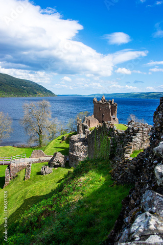 Remainings of the Urquhart Castle in Loch Ness in Scotland