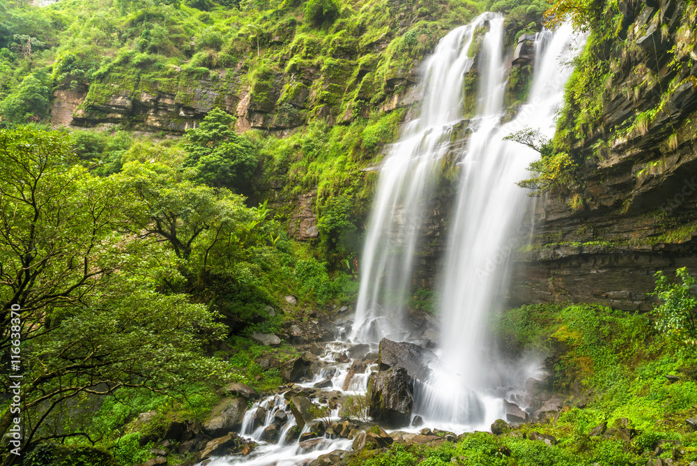 Tad TaKet waterfall, A big waterfall in deep forest at Bolaven plateau, Ban Nung Lung, Pakse, Laos.