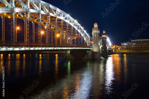 June night at the bridge of Peter the Great. Saint Petersburg, Russia