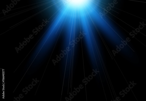 Sun flash with rays and spotlight. Light effect, sun rays, beams on black background. Vector illustration.