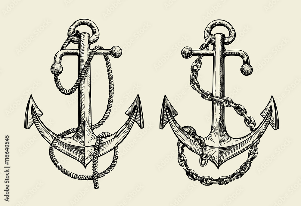 Naklejka premium Hand drawn nautical anchor. Vector illustration