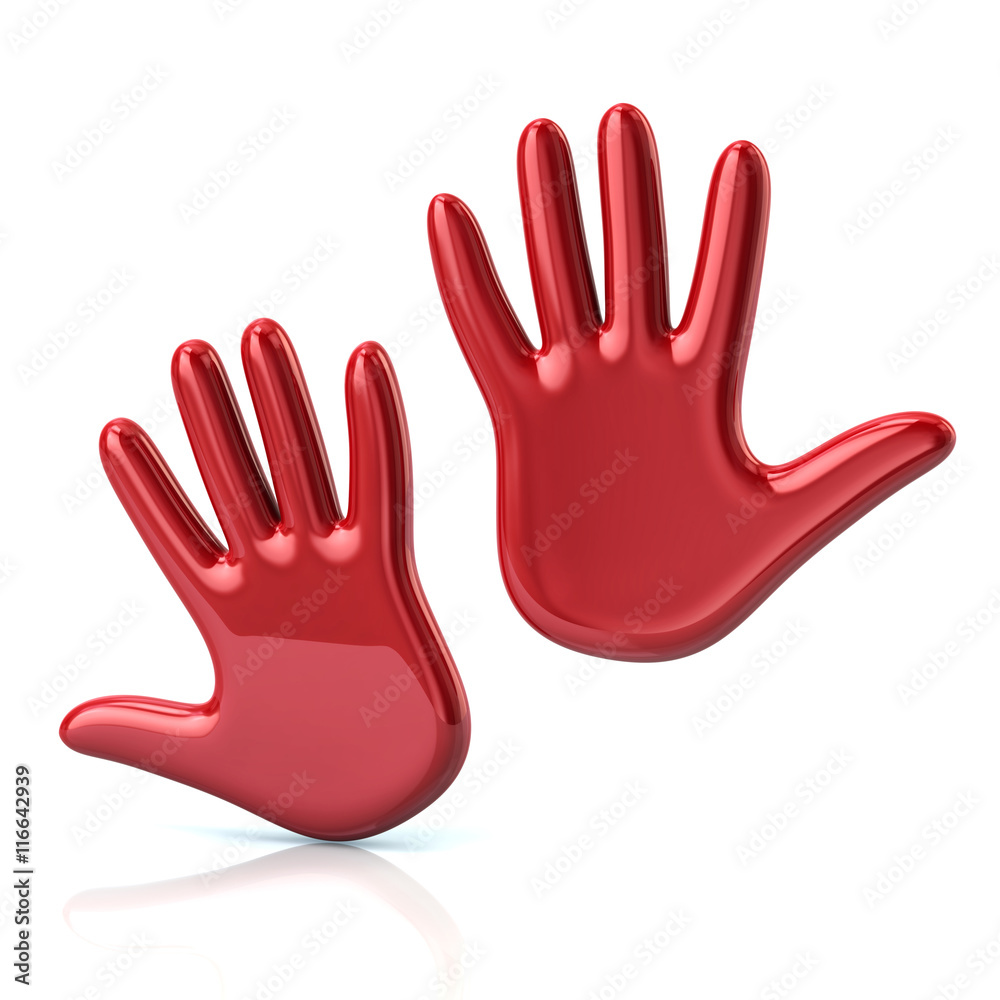 3d illustration of two red palms 3d illustration of two red palms